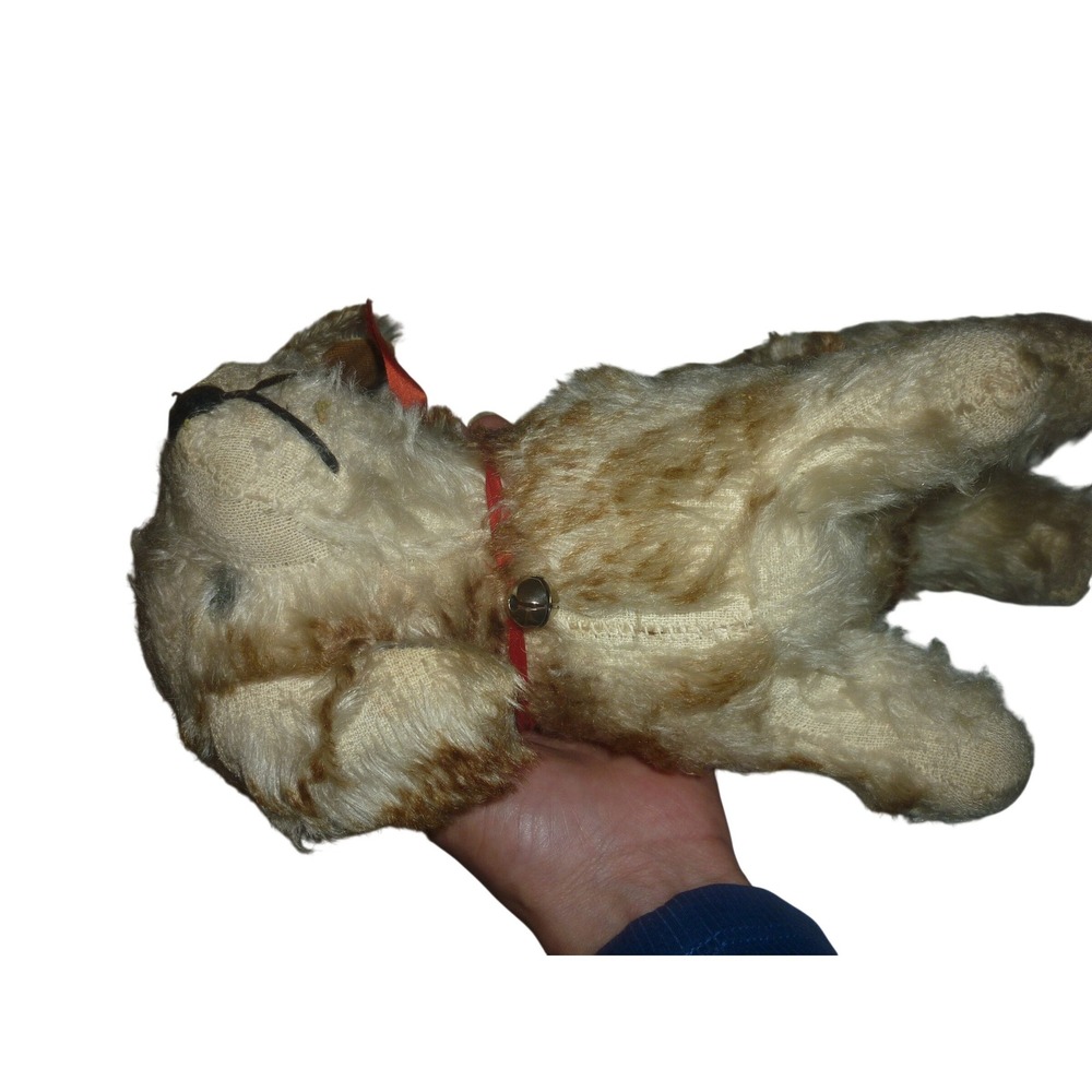 1940s Mohair Terrier Dog Plush Vintage Toy Straw Stuffed Jingle Bell Collar USA - Picture 8 of 9